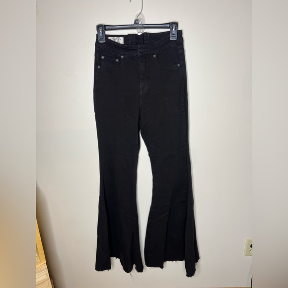 We The Free Lace Up Back Flare Leg Jeans Black size US27 - Picture 2 of 13